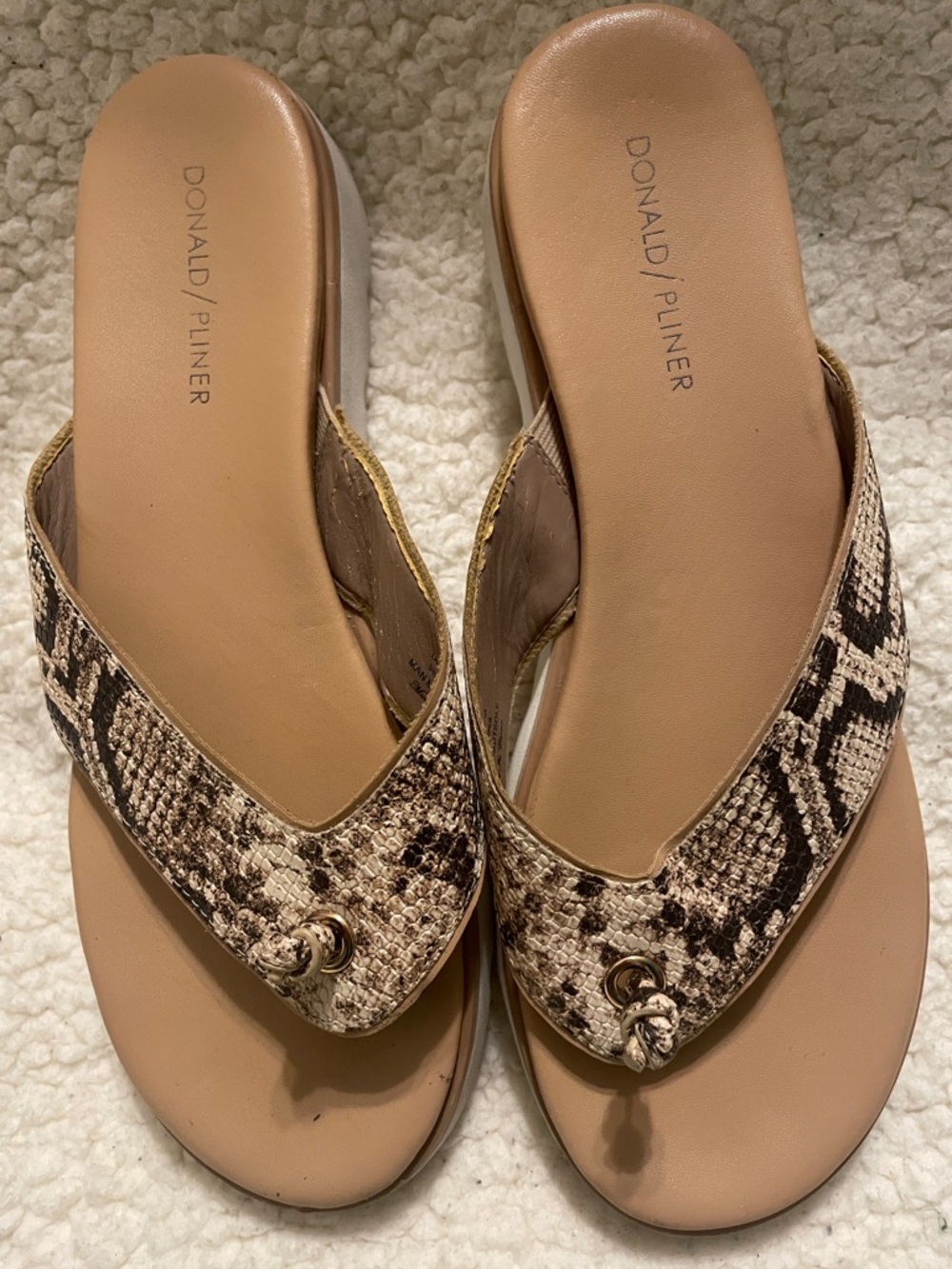 Donald J. Pliner Tan Snake-Print Platform Thong Sandals